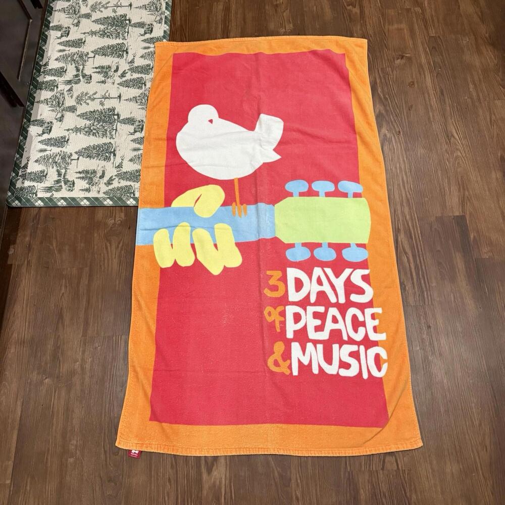 Vintage 00s RARE Woodstock 3 Days Of Peace & Music Colorful Towel Size 60x33
